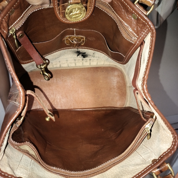 Brahmin Tuscan Leather Shoulder Brown Moc Croc Trim Detachable Pouch. Adj Straps - Picture 16 of 16